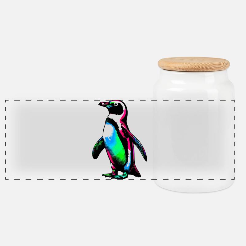 Pingouin - Boîte à biscuits avec couvercle en bois - blanc