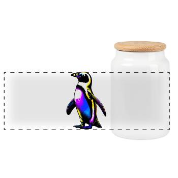Penguin - Panoramic Cookie Jar with Wooden Lid - white - Front