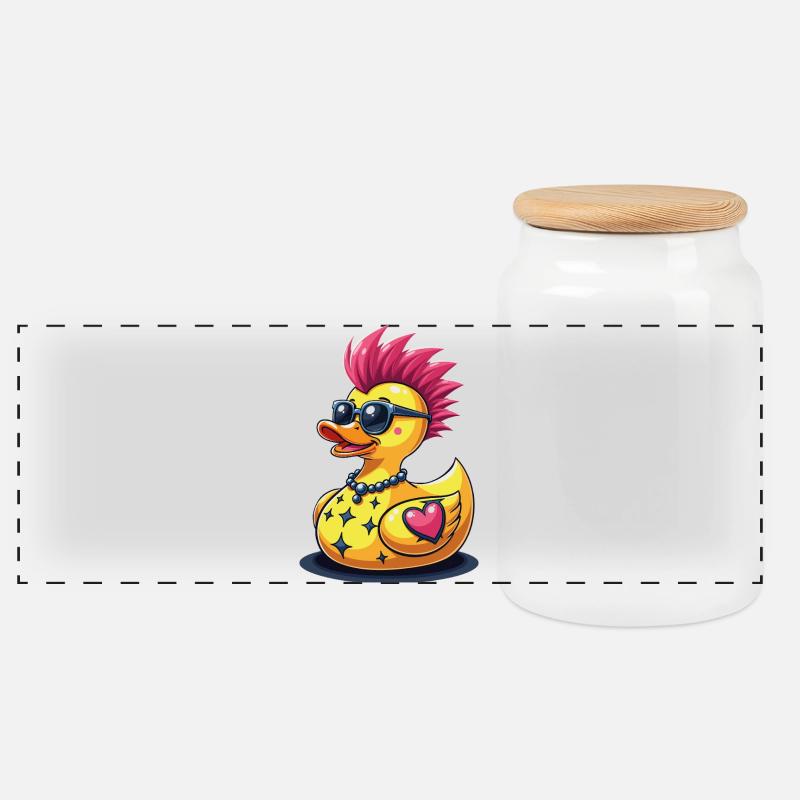 Coole Punk-Ente mit Herz - Panorama Keksdose mit Holzdeckel - Weiß