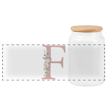 F Monogramm, Floral, personalisierbar - Panorama Keksdose mit Holzdeckel - Weiß - Vorne