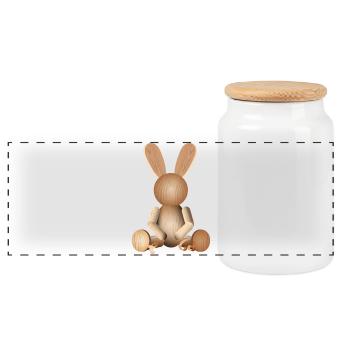 Illustrative wood look – charming rabbit figure - Panoramic Cookie Jar with Wooden Lid - white - Front