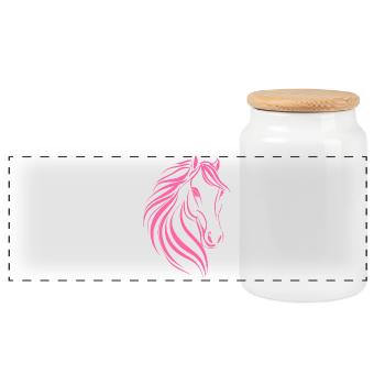 Delicate Horse Drawing - Panoramic Cookie Jar with Wooden Lid - white - Front