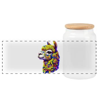 Alpaca - Panoramic Cookie Jar with Wooden Lid - white - Front