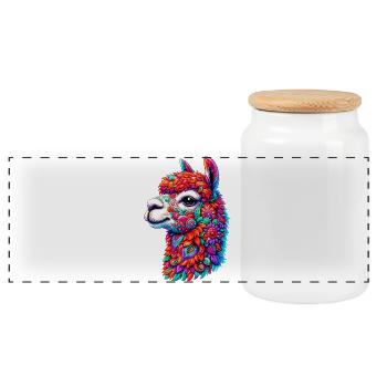 Alpaca - Panoramic Cookie Jar with Wooden Lid - white - Front