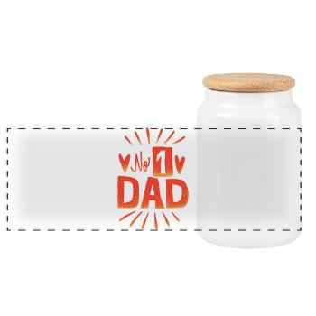 No. 1 Dad – Hearts and Rays Design - Panoramic Cookie Jar with Wooden Lid - white - Front