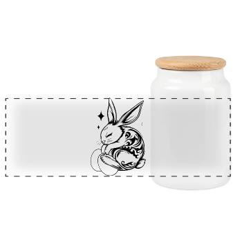 Lapin de Pâques endormi avec tribal et œufs - Boîte à biscuits avec couvercle en bois - blanc - Devant