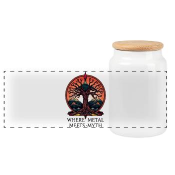 Where metal meets myth ! - Panoramic Cookie Jar with Wooden Lid - white - Front