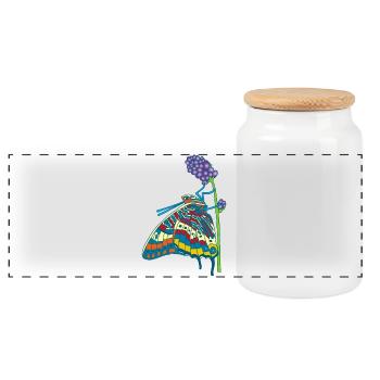 Butterfly and nature - Panoramic Cookie Jar with Wooden Lid - white - Front