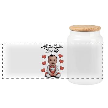 All the ladies love me - Panoramic Cookie Jar with Wooden Lid - white - Front
