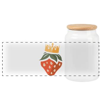König der Erdbeeren - Cartoon strawberry - Panorama Keksdose mit Holzdeckel - Weiß - Vorne