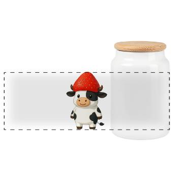 Drôle de vache avec des fraises Chapeau Fruité Humoristique - Boîte à biscuits avec couvercle en bois - blanc - Devant