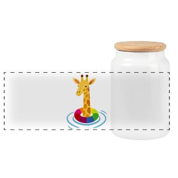 Giraffe with Swimming Rings – Summer Fun in Style - Panoramic Cookie Jar with Wooden Lid - white - Front