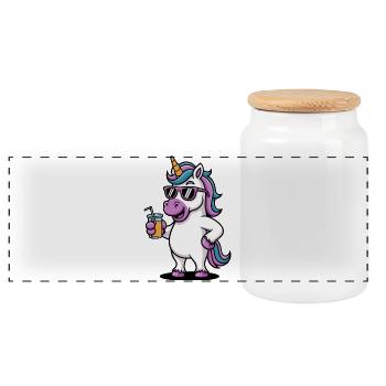 Unicorn Lustige Party mit Einhorn Unisex Cartoon - Panorama Keksdose mit Holzdeckel - Weiß - Vorne