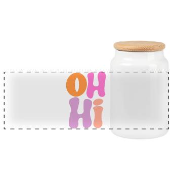 Playful letter design in pastel colours - Panoramic Cookie Jar with Wooden Lid - white - Front
