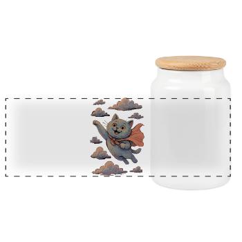 Super Cat British Shorthair Blue Cloak Gift - Panoramic Cookie Jar with Wooden Lid - white - Front