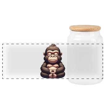 Süßer Gorilla Yoga Meditation Innere Ruhe Cartoon - Panorama Keksdose mit Holzdeckel - Weiß - Vorne