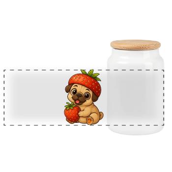 Carlin mignon avec des fraises dessin animé fruité drôle - Boîte à biscuits avec couvercle en bois - blanc - Devant