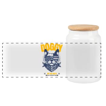 Cool dog with sunglasses – "My Dog Rules" - Panoramic Cookie Jar with Wooden Lid - white - Front