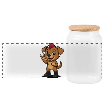 Chiot Punk Rock avec Iro et Bottes - Boîte à biscuits avec couvercle en bois - blanc - Devant