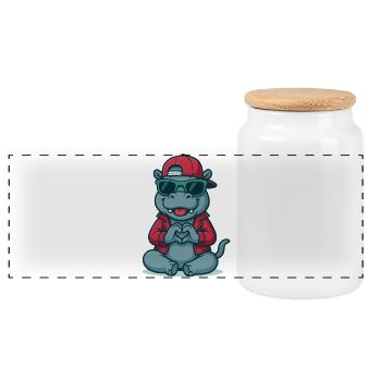 Hippo Heart Style - Panoramic Cookie Jar with Wooden Lid - white - Front