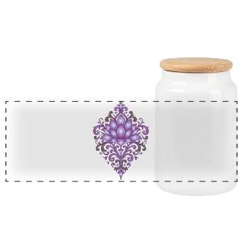 Ornamental Lotus Flower in Violet & Green - Panoramic Cookie Jar with Wooden Lid - white - Front
