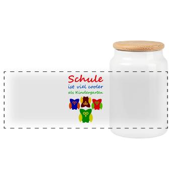 School is much cooler than kindergarten - Panoramic Cookie Jar with Wooden Lid - white - Front