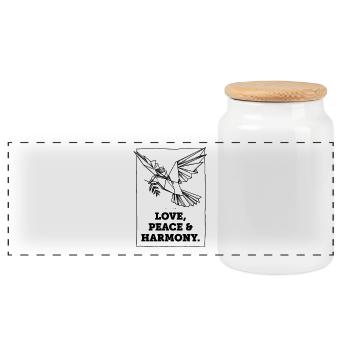 Love, Peace and Harmony - Panoramic Cookie Jar with Wooden Lid - white - Front
