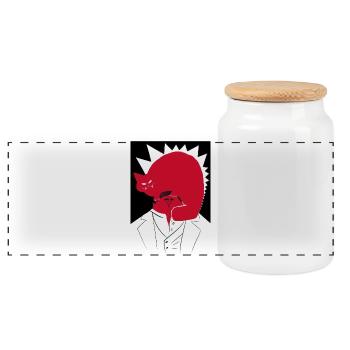 Chat fou - Boîte à biscuits avec couvercle en bois - blanc - Devant