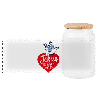 Jesus is with me taube - Panoramic Cookie Jar with Wooden Lid - white - Front