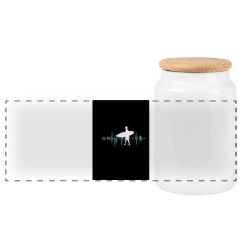 Surfer silhouette with sound wave layout - Panoramic Cookie Jar with Wooden Lid - white - Front