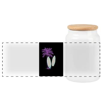Glowing surf and palm tree illustration - Panoramic Cookie Jar with Wooden Lid - white - Front