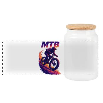 MTB Mountain Biking Fatbike Cruising Gift - Panoramic Cookie Jar with Wooden Lid - white - Front