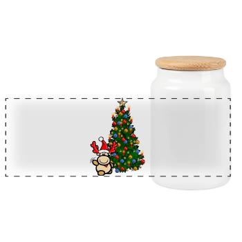Renne Elmondo devant un sapin de Noël coloré - Boîte à biscuits avec couvercle en bois - blanc - Devant