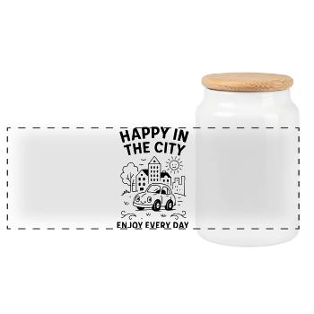 HappyCity - Boîte à biscuits avec couvercle en bois - blanc - Devant