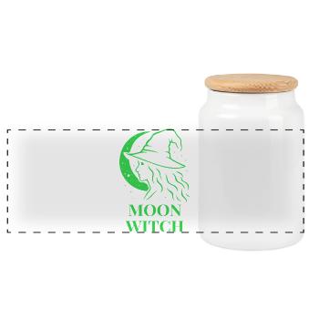 Halloween Moon Witch Silhouette Halbmond in Grün - Panorama Keksdose mit Holzdeckel - Weiß - Vorne