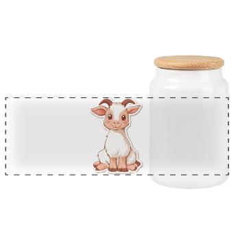 Goat - Panoramic Cookie Jar with Wooden Lid - white - Front