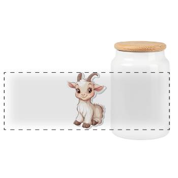 Goat - Panoramic Cookie Jar with Wooden Lid - white - Front