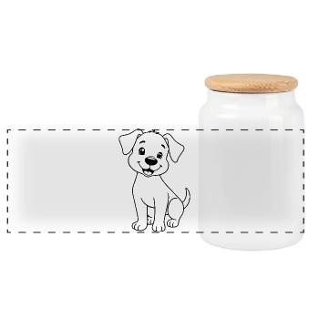 Minimalistic Puppy - Panoramic Cookie Jar with Wooden Lid - white - Front