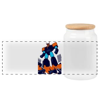 Giant Mecha in Tokyo - Panoramic Cookie Jar with Wooden Lid - white - Front
