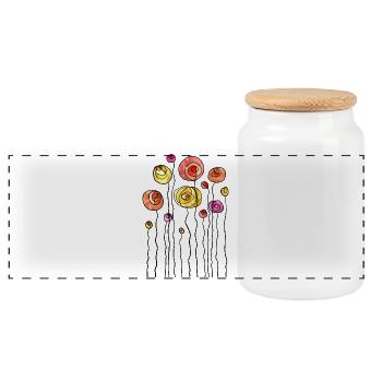 Abstract Spring Flower Theme - Panoramic Cookie Jar with Wooden Lid - white - Front