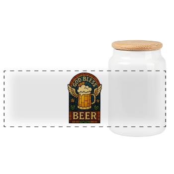 God Bless Beer - Panoramic Cookie Jar with Wooden Lid - white - Front