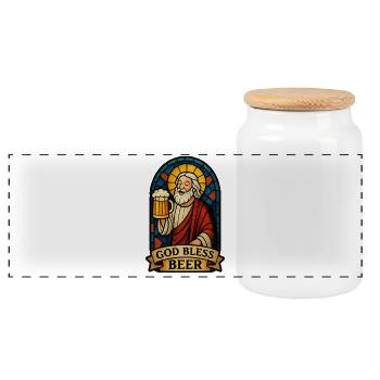 Gott segne Bier - Panorama Keksdose mit Holzdeckel - Weiß - Vorne