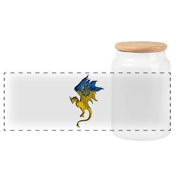 Flagge der Ukraine - Ukraine - Drachensilhouette - Panorama Keksdose mit Holzdeckel - Weiß - Vorne