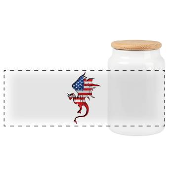 Flagge der Vereinigten Staaten - USA - Drache - Panorama Keksdose mit Holzdeckel - Weiß - Vorne