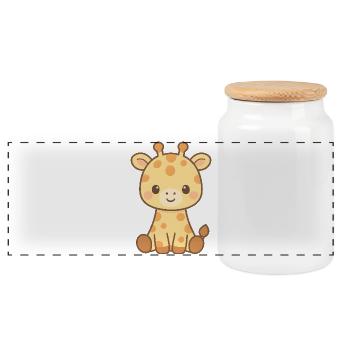 Charming giraffe design for children's clothing - Panoramic Cookie Jar with Wooden Lid - white - Front