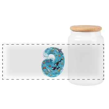Sea wave with sea creatures - Panoramic Cookie Jar with Wooden Lid - white - Front