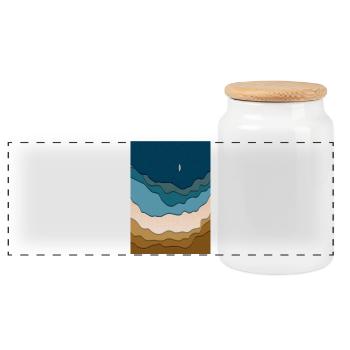 Abstraktes Strand-Design - Surfboard im Ozean - Panorama Keksdose mit Holzdeckel - Weiß - Vorne