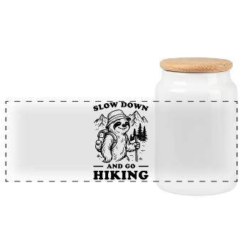 Sloth Hiking Adventure Mountain Nature - Panoramic Cookie Jar with Wooden Lid - white - Front