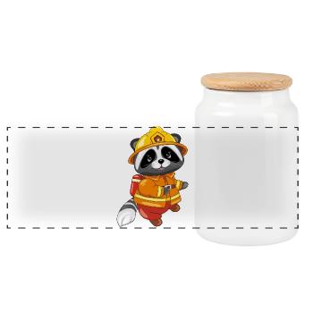 Cute raccoon are firefighter - Panoramic Cookie Jar with Wooden Lid - white - Front