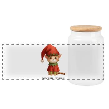 Verspielter Weihnachtskätzchen-Print - Panorama Keksdose mit Holzdeckel - Weiß - Vorne